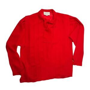 Vntg 80's Women's Red Secretary Blouse Bow Sz Medium Career Top Polyester